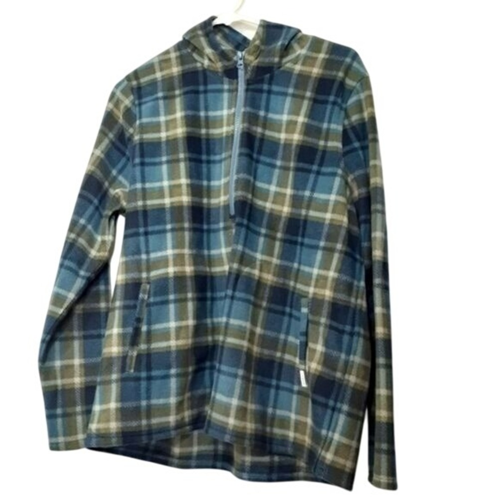 O'Neill Mens Medium M Plaid Fleece Quarter Zip Up Hooded Pullover Sweater